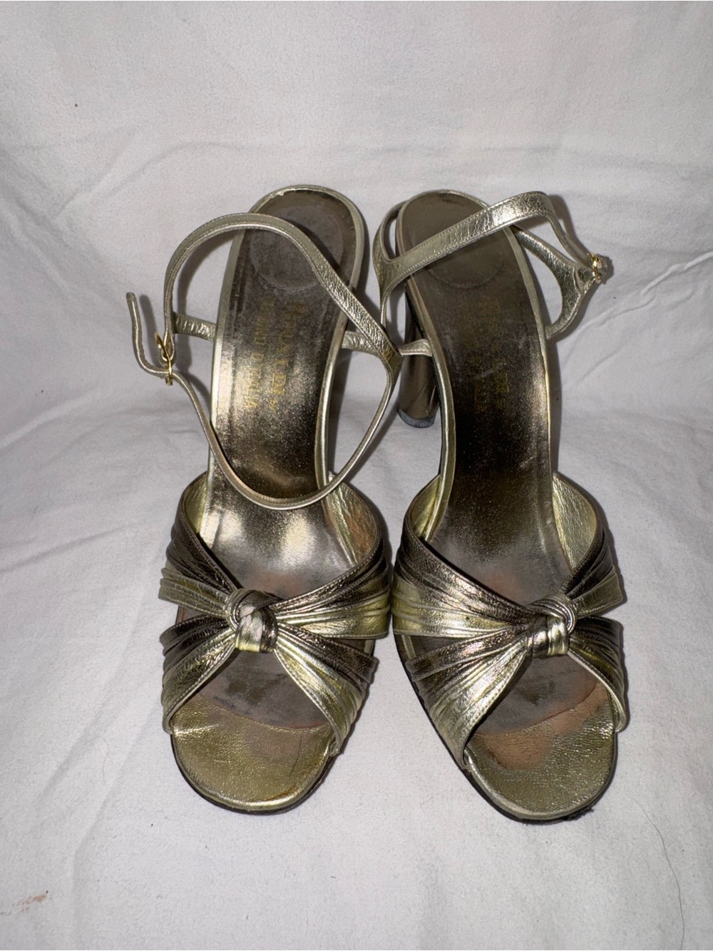Bronx LTD by Mauro Talini Gold Metallic Leather Heels Sandals Italy Size 7